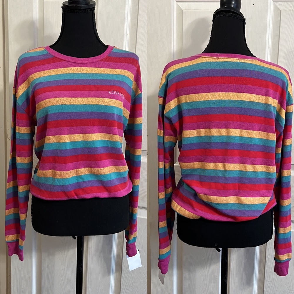 1058 Women’s  SpiritualGangster LongSleeve MetallicStripe Sweatshirt sz M